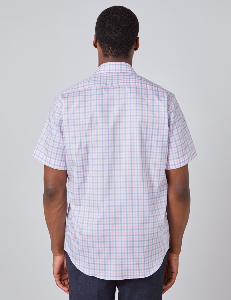 Men’s White & Pink Multi Check Tailored Fit Short Sleeve Shirt