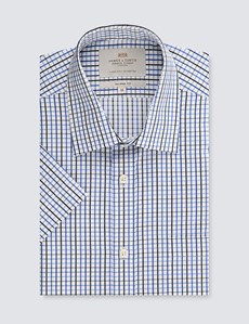 Men’s Navy & Blue Multi Check Tailored Fit Short Sleeve Shirt