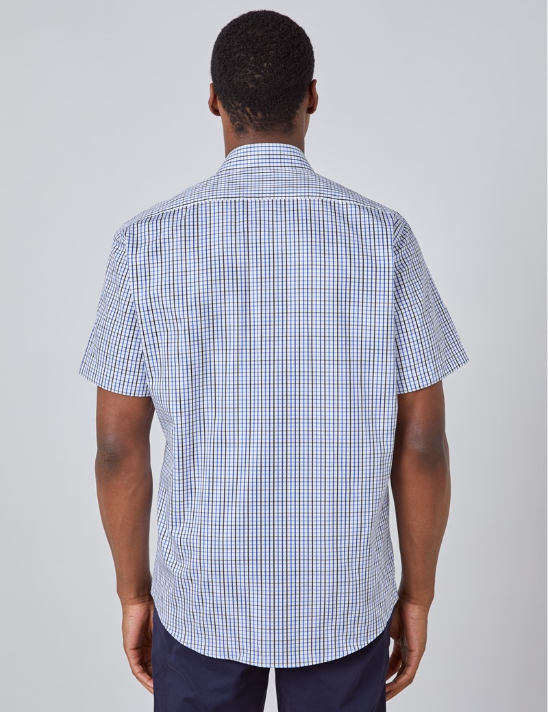 Men’s Navy & Blue Multi Plaid Tailored Fit Short Sleeve Shirt