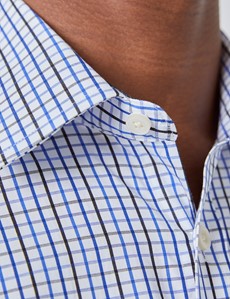 Men’s Navy & Blue Multi Check Tailored Fit Short Sleeve Shirt