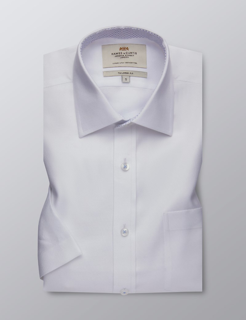 Men's Dress White Fabric Interest Tailored Fit Shirt Short Sleeve