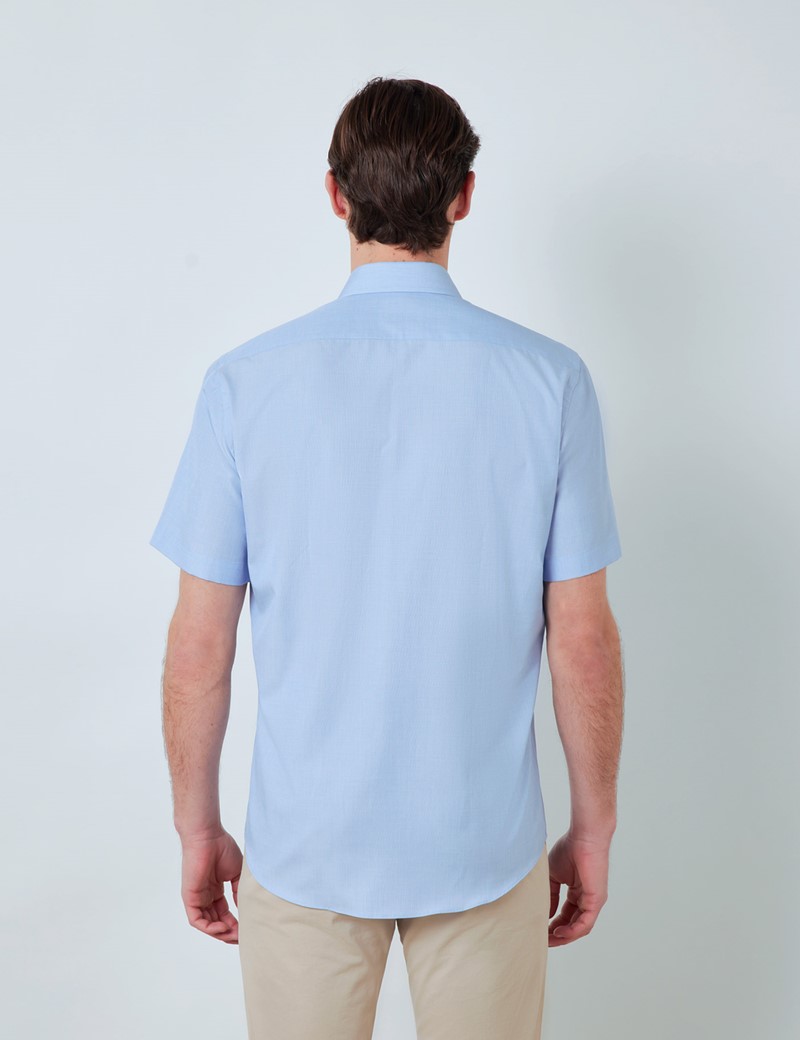 Easy Iron Blue Tailored Fit Short Sleeve Shirt – Chest Pocket