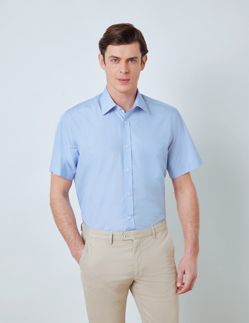 Easy Iron Blue Tailored Fit Short Sleeve Shirt – Chest Pocket