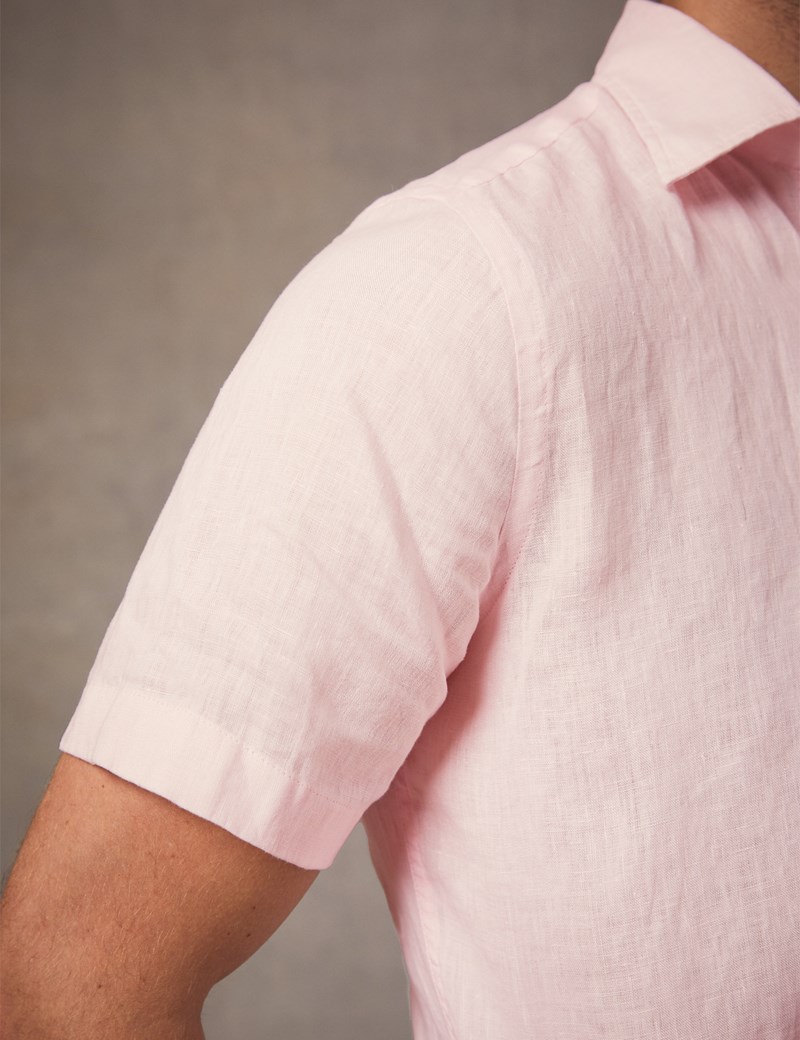 Men’s Pink Tailored Fit Short Sleeve Linen Shirt Hawes & Curtis
