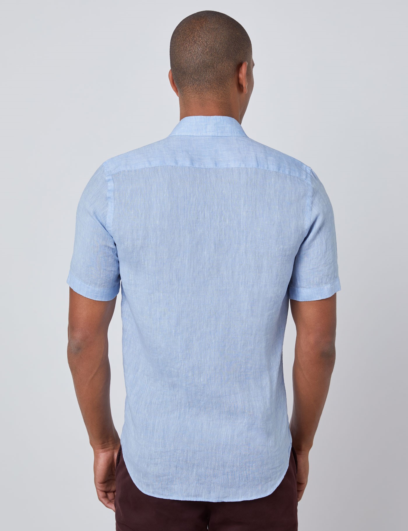 Men’s Light Blue Short Sleeve Linen Shirt | Hawes & Curtis