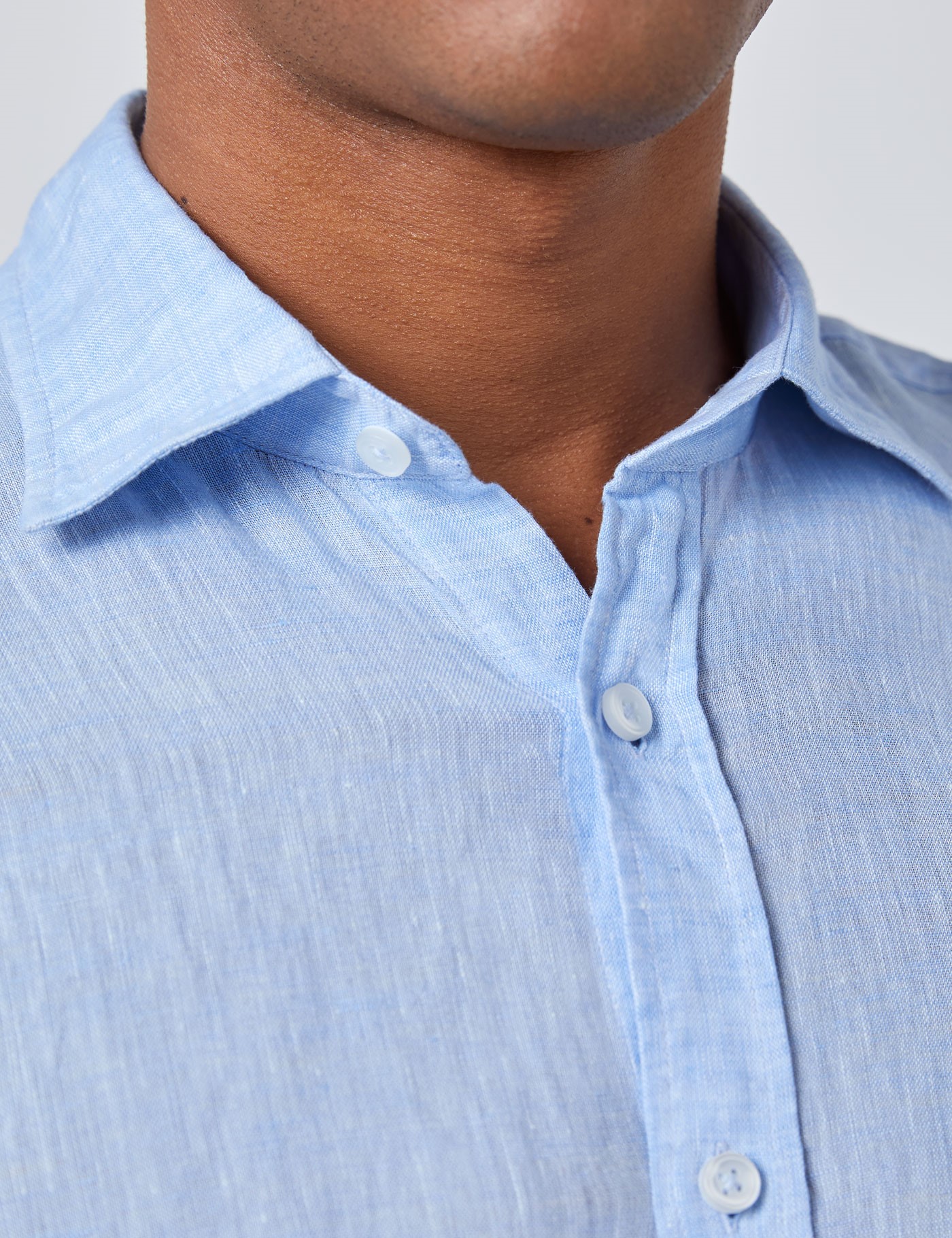 Men’s Light Blue Short Sleeve Linen Shirt | Hawes & Curtis