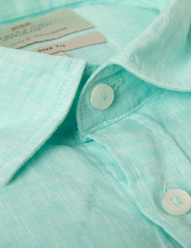 Men’s Mint Green Tailored Fit Short Sleeve Linen Shirt Hawes & Curtis