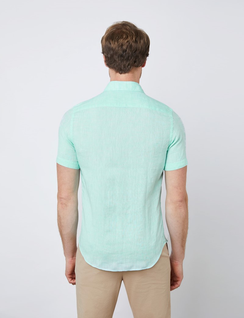 Men’s Mint Green Tailored Fit Short Sleeve Linen Shirt | Hawes & Curtis