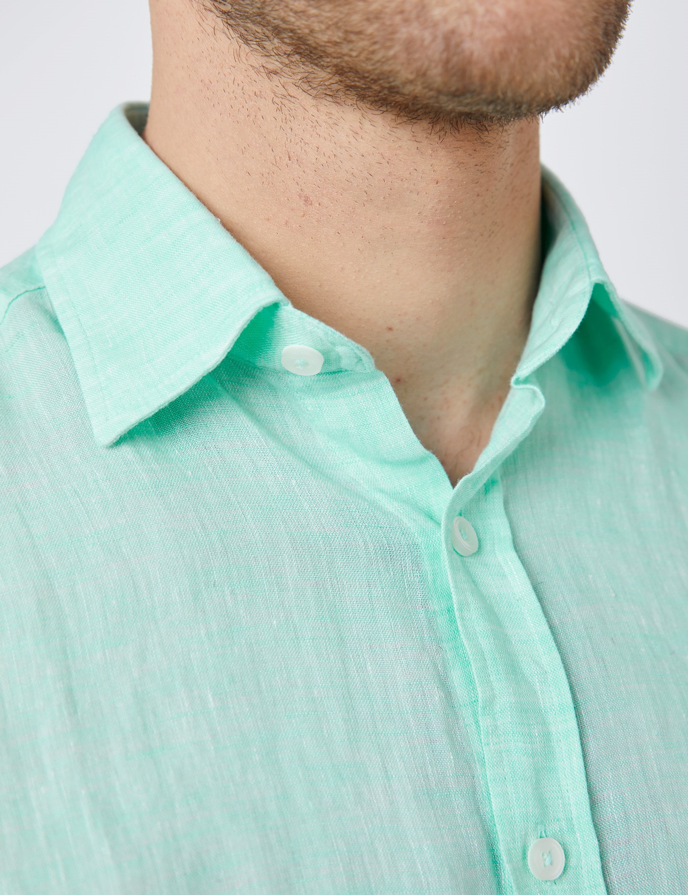 Men’s Mint Green Tailored Fit Short Sleeve Linen Shirt | Hawes & Curtis