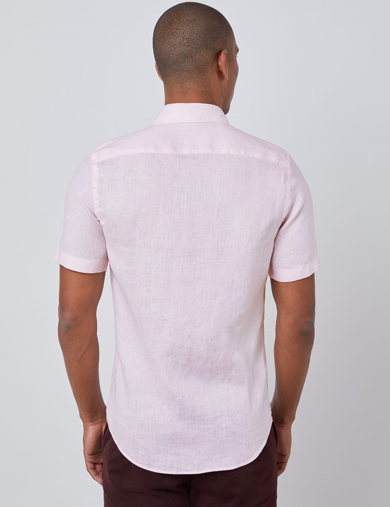 Men’s Pink Tailored Fit Short Sleeve Linen Shirt | Hawes & Curtis