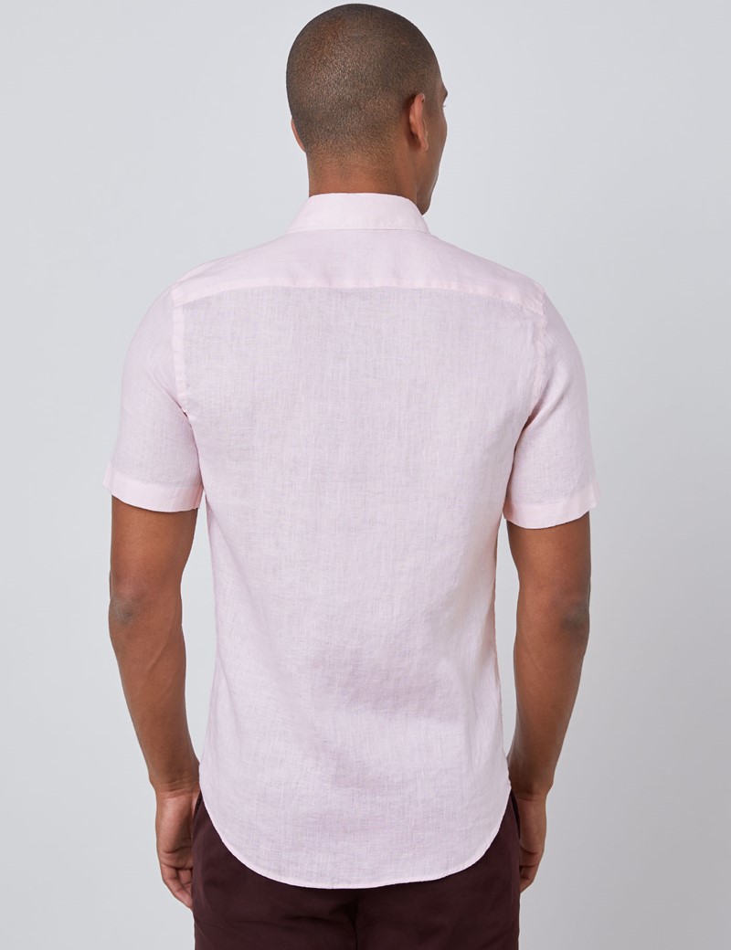 Men’s Pink Tailored Fit Short Sleeve Linen Shirt Hawes & Curtis