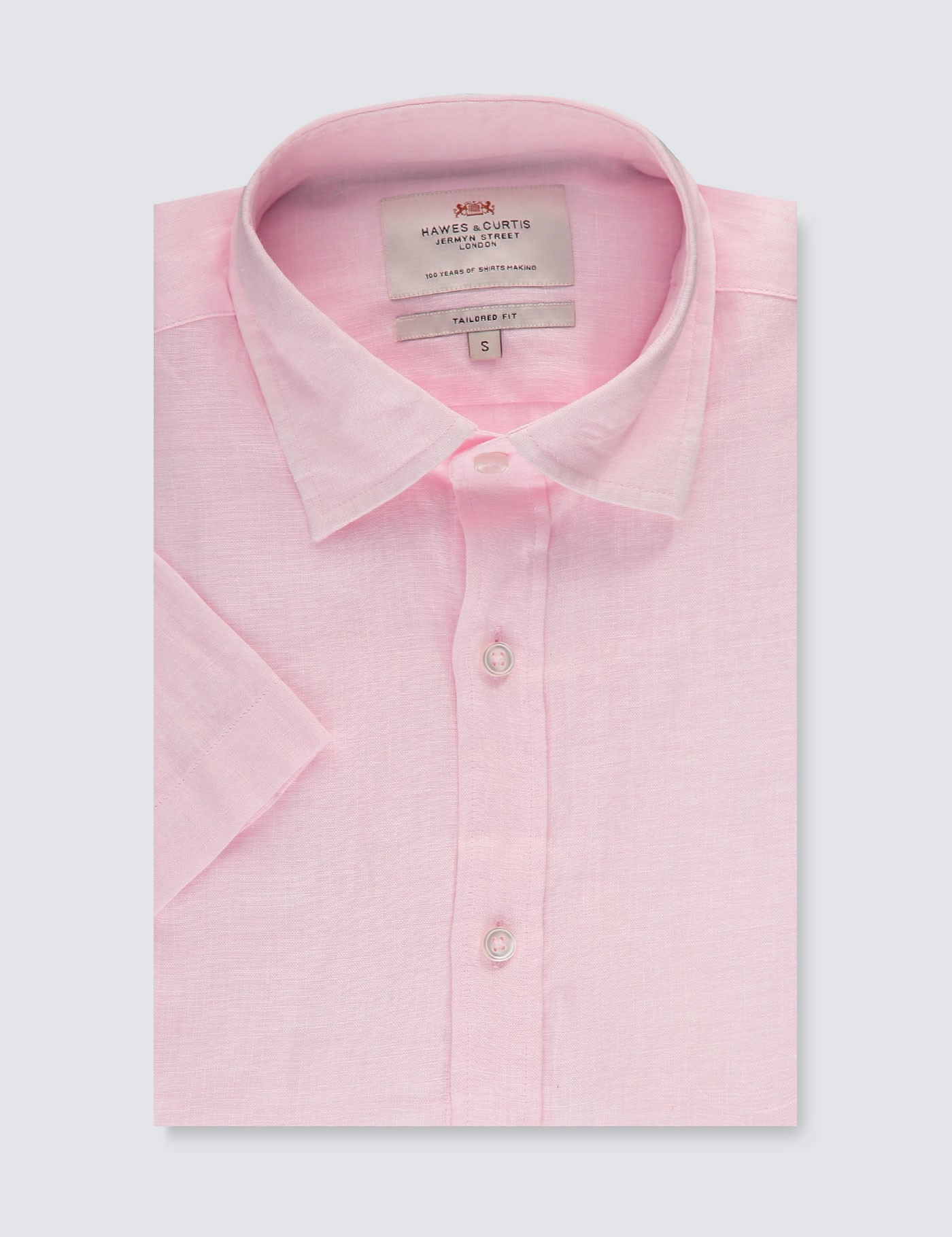 Men’s Pink Tailored Fit Short Sleeve Linen Shirt | Hawes & Curtis