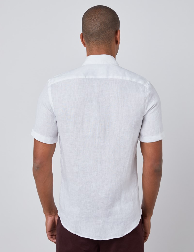 Men’s White Tailored Fit Short Sleeve Linen Shirt | Hawes & Curtis