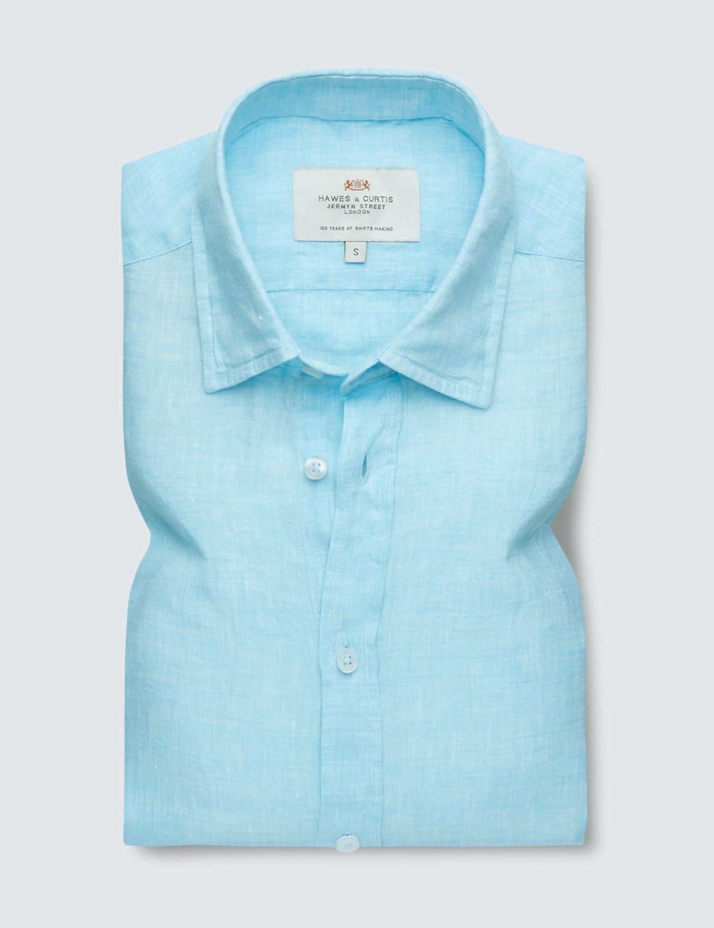 Linen Relaxed Slim Fit Short Sleeve Shirt in Turquoise Hawes & Curtis