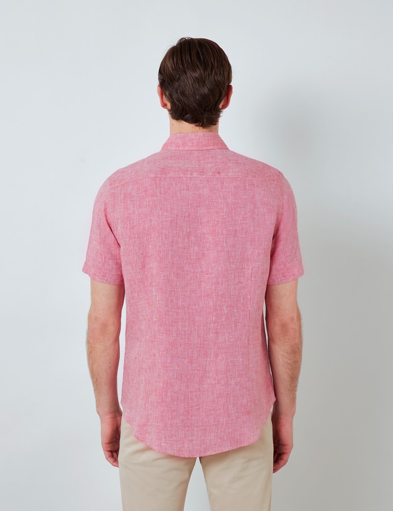 Linen Relaxed Slim Fit Short Sleeve Shirt In Red Hawes And Curtis