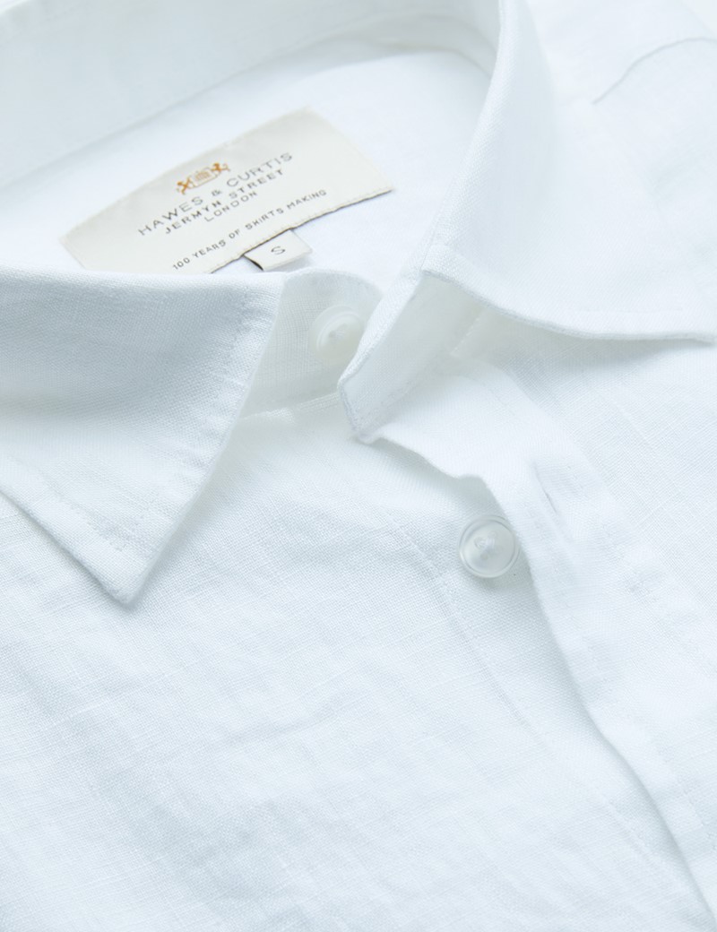 Linen Relaxed Slim Fit Short Sleeve Shirt In White Hawes And Curtis