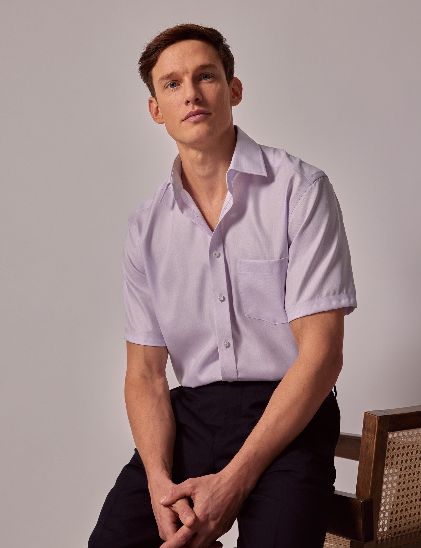 & Tailored Fit Non Iron Shirt Short Sleeve Chest Pocket