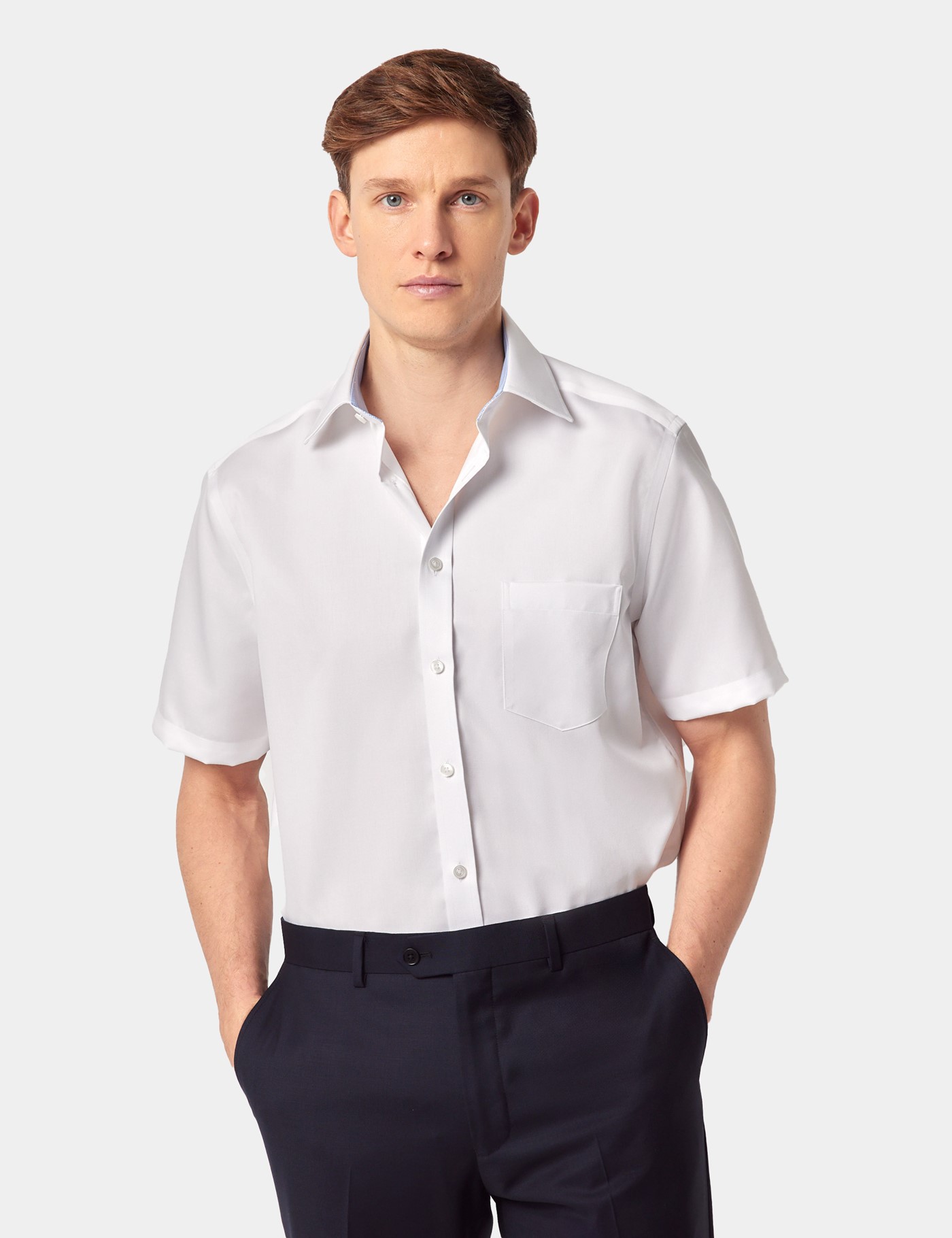 Hawes & Curtis Tailored Fit White Twill Non-Iron Shirt | Short Sleeve | Chest Pocket Size: XXL