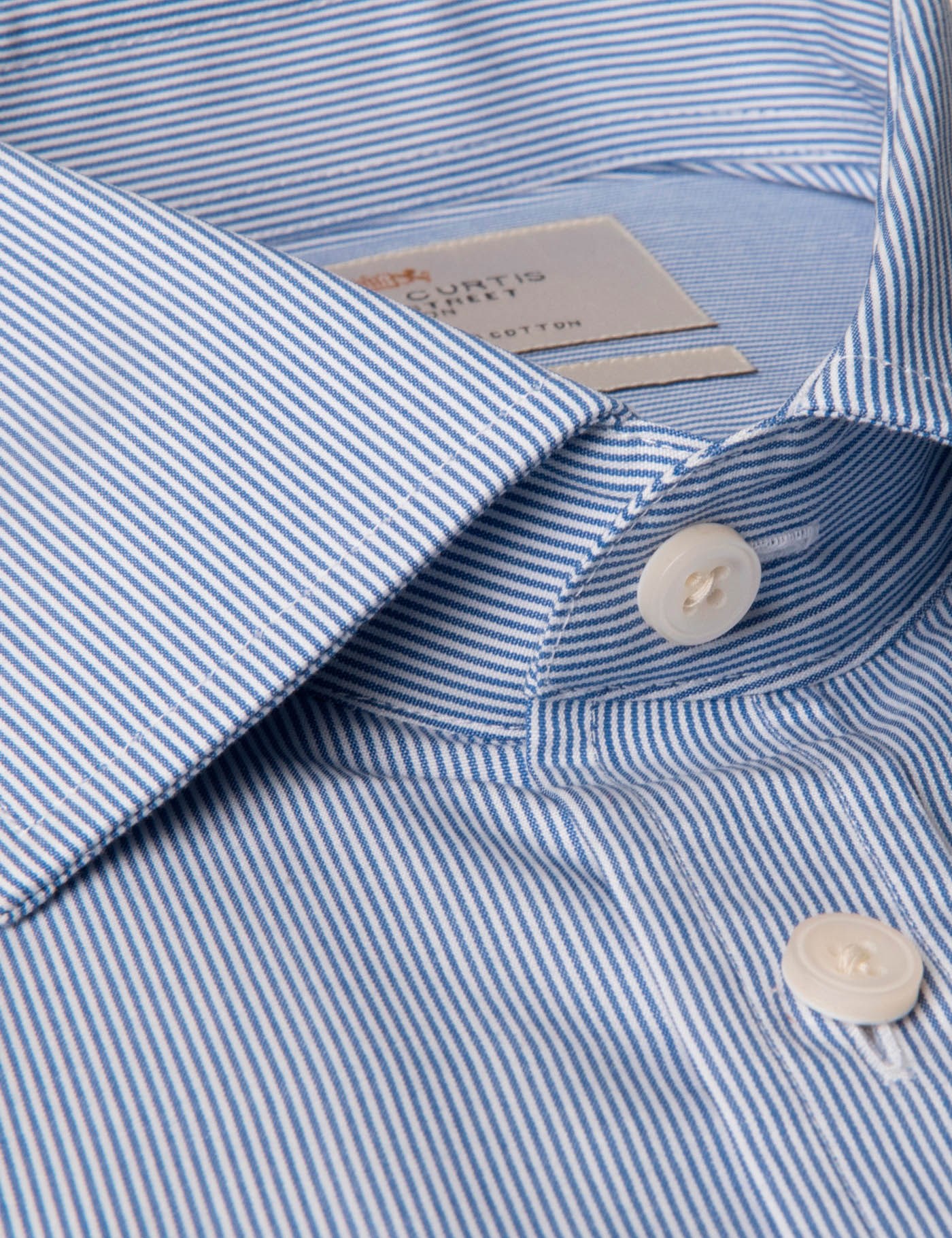 Men's Blue & White Fine Stripe Tailored Fit Dress Shirt - Short Sleeve ...