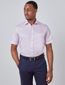 Men’s White & Pink Fabric Interest Short Sleeve Shirt