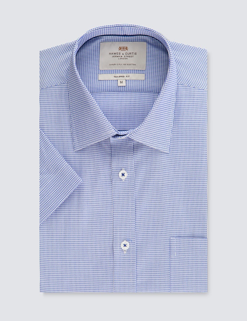 Men’s Navy & White Fabric Interest Short Sleeve Shirt