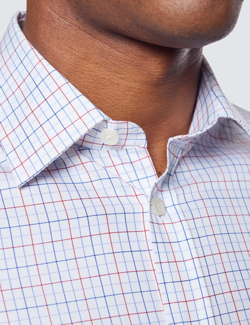 Red & Blue Multi Check Slim Fit Short Sleeve Shirt | Hawes & Curtis