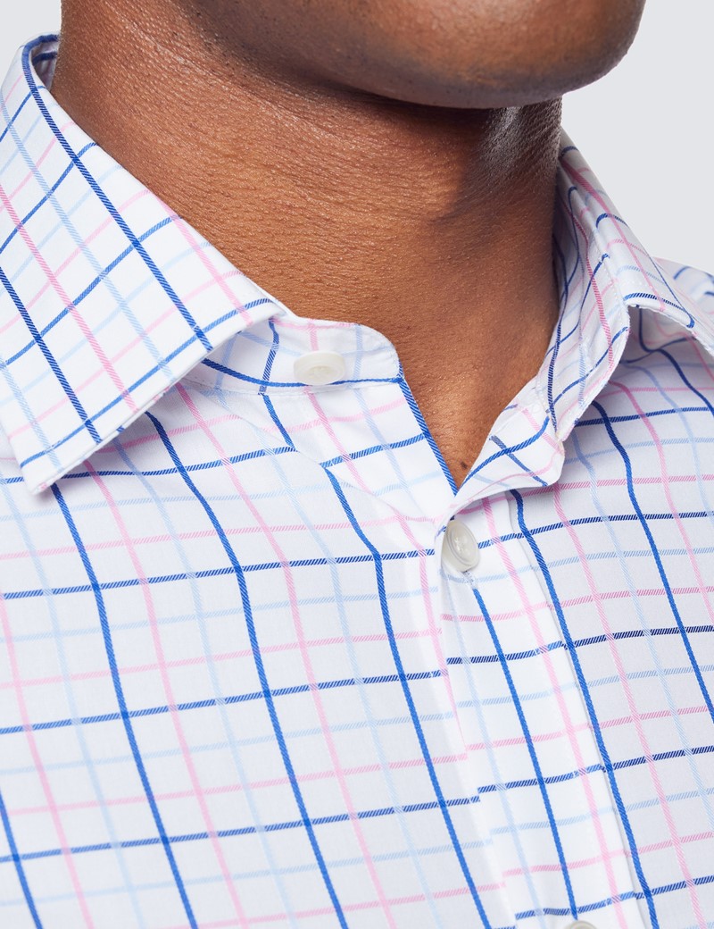 Pink & Blue Multi Check Slim Fit Short Sleeve Shirt | Hawes & Curtis