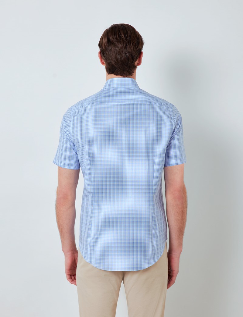 Easy Iron Blue & White Multi Check Relaxed Slim Fit Short Sleeve Shirt