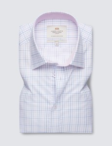 Easy Iron Pink & Blue Multi Check Relaxed Slim Fit Short Sleeve Shirt