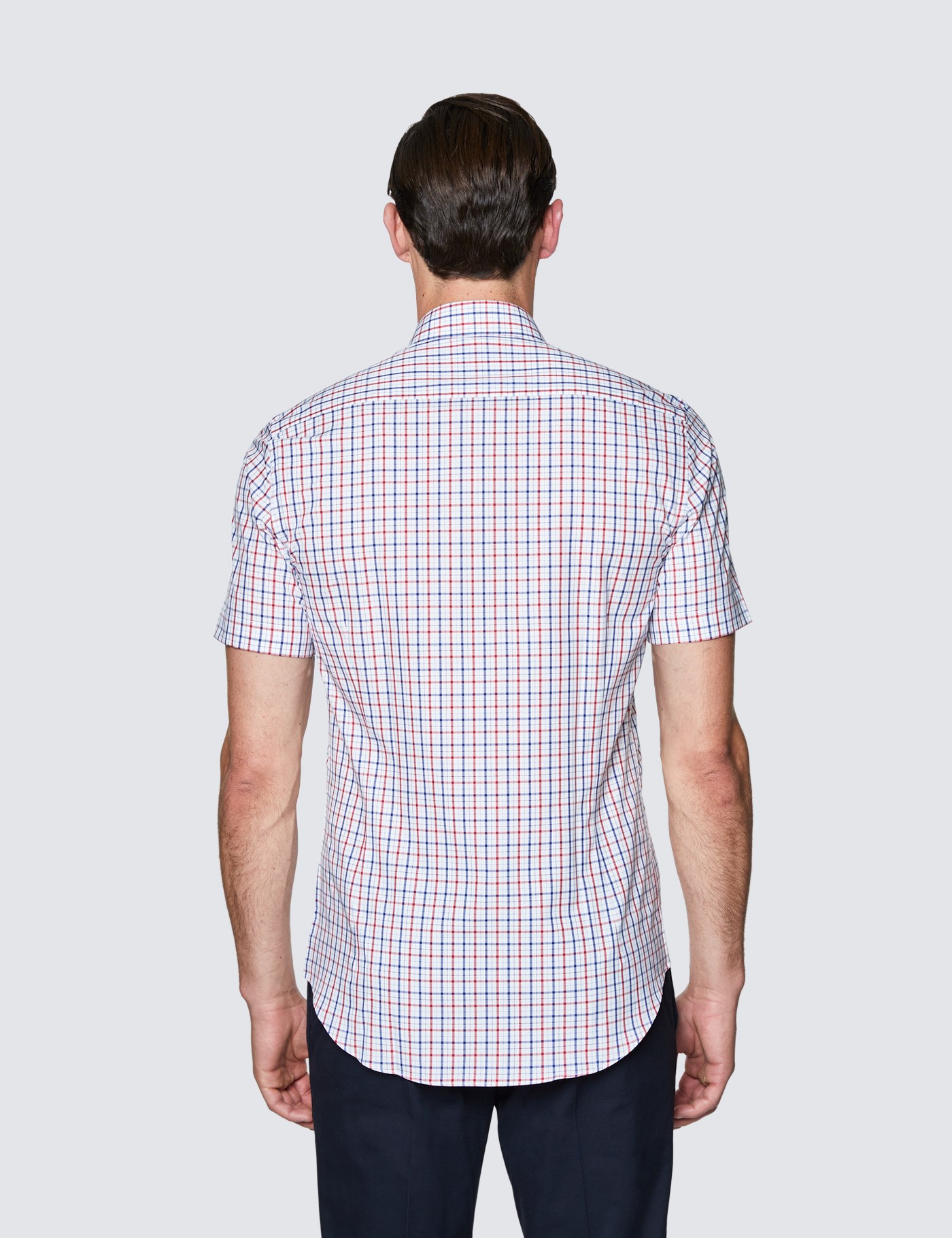 Red & Blue Multi Check Relaxed Slim Fit Short Sleeve Shirt