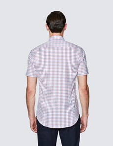 Easy Iron Red & Blue Multi Check Relaxed Slim Fit Short Sleeve Shirt