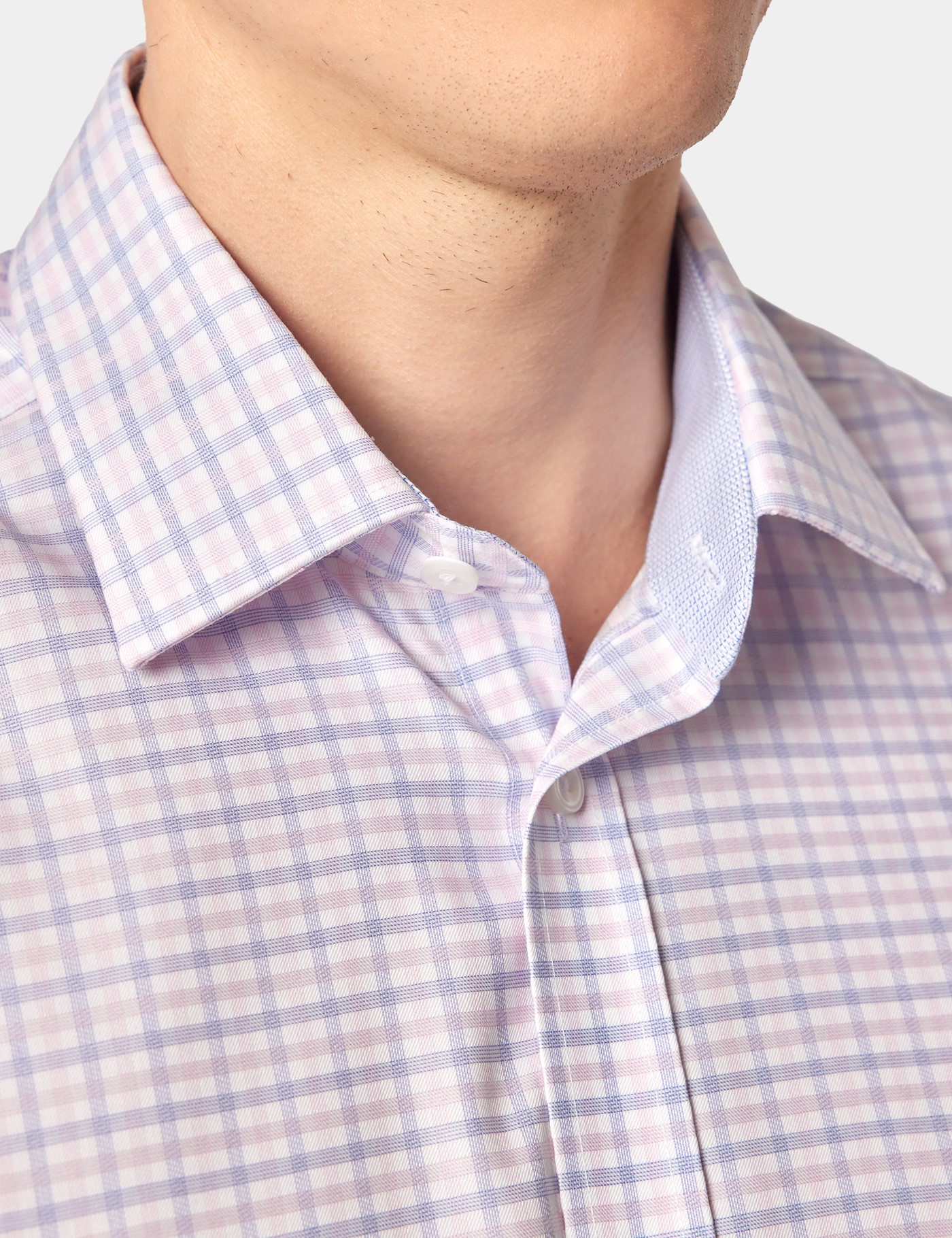 Hawes & Curtis Slim Fit Blue & Pink Check Non-Iron Shirt | Short Sleeve Size: Small image 2