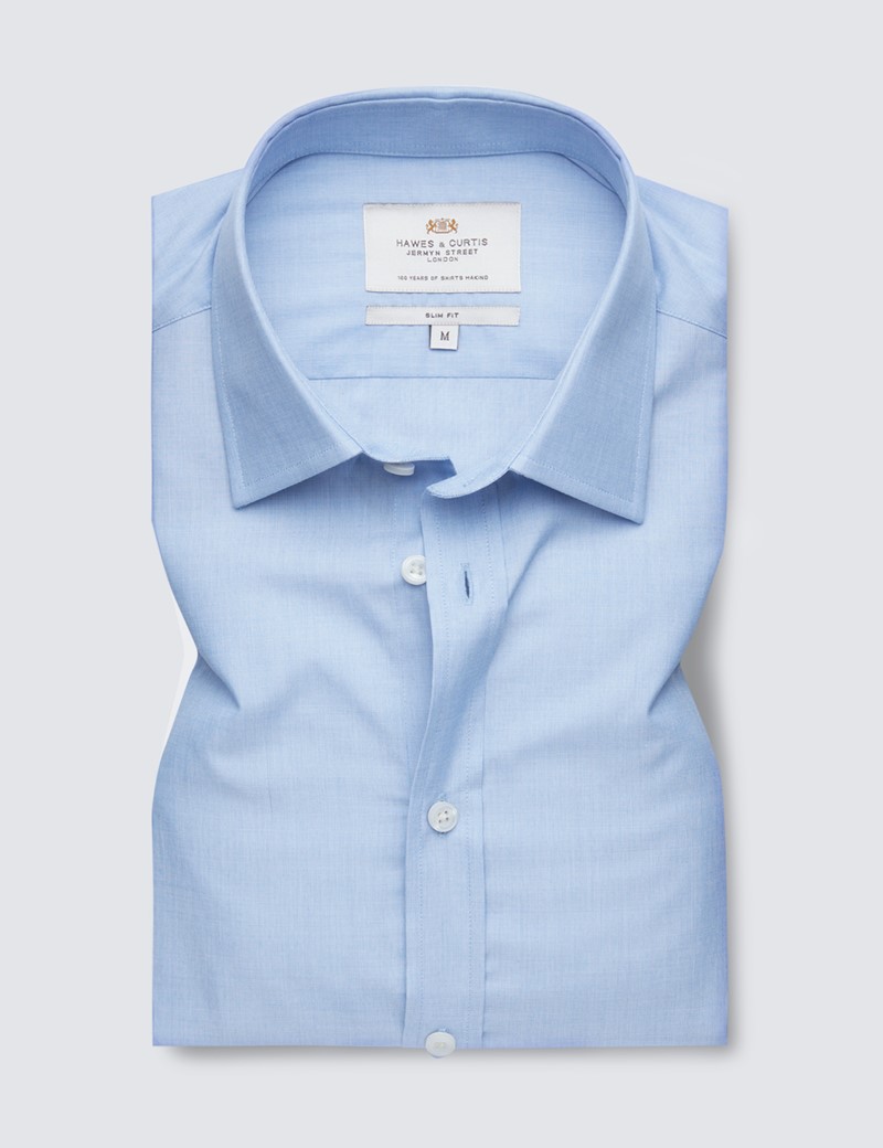Easy Iron Blue End On End Relaxed Slim Fit Short Sleeve Shirt