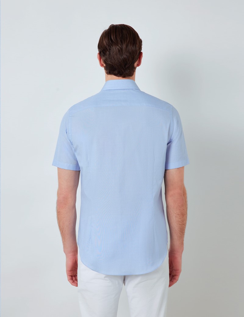 Easy Iron Blue End On End Relaxed Slim Fit Short Sleeve Shirt