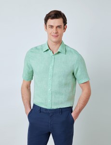 Men's Green Linen Relaxed Slim Fit 