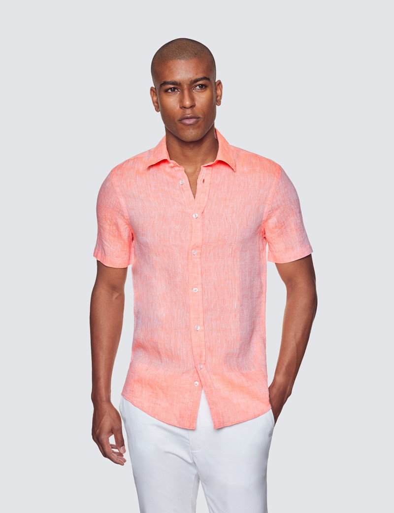 Men's Orange Linen Relaxed Slim Fit 