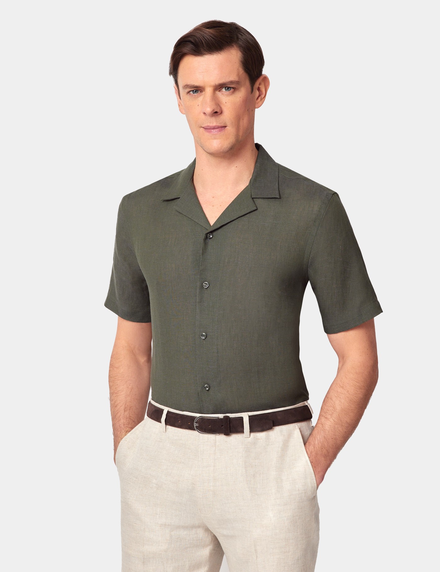 & Slim Fit Dark Green Shirt Short Sleeve