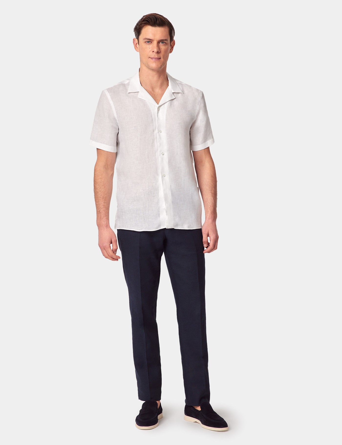 Hawes & Curtis White Linen Shirt | Short Sleeve Size: Small image 2