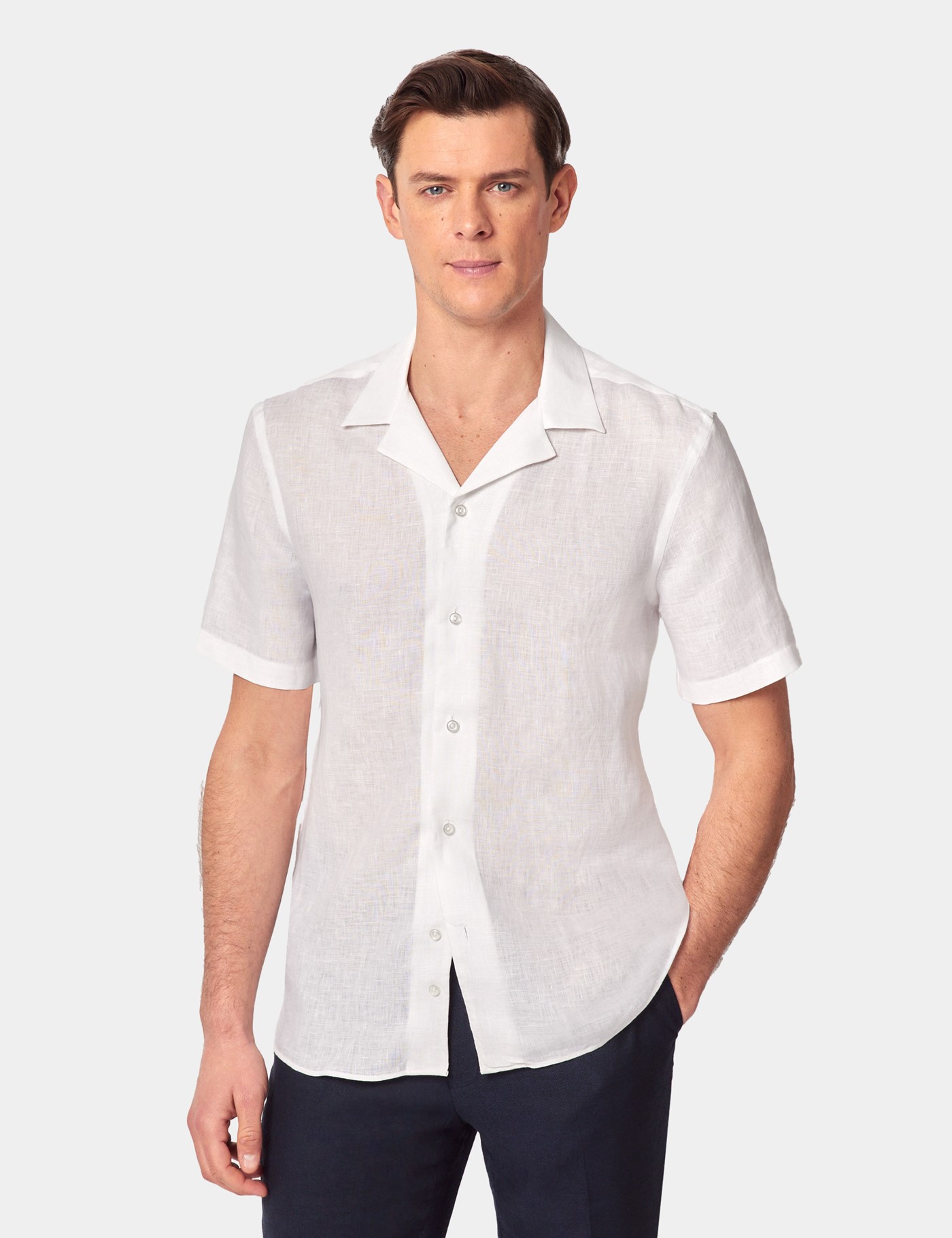 Hawes & Curtis White Linen Shirt | Short Sleeve Size: Small image 4