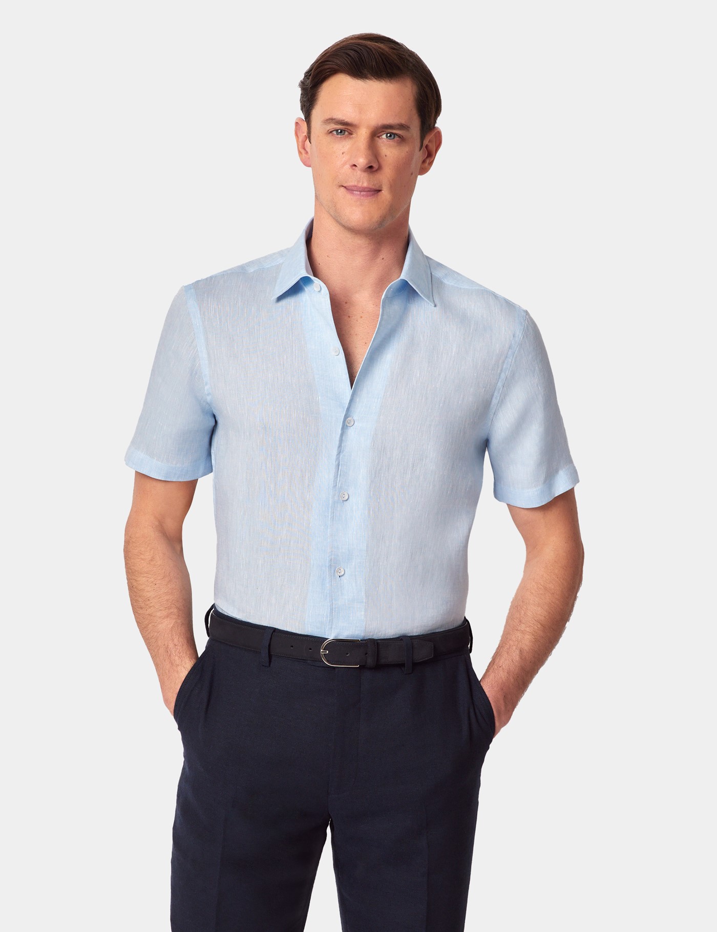 & Slim Fit Light Blue Shirt Short Sleeve