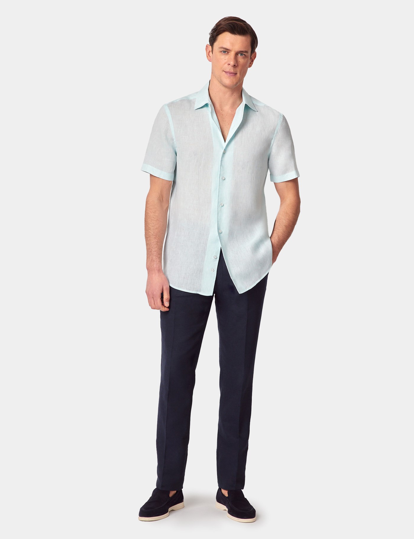 Hawes & Curtis Mint Linen Shirt | Short Sleeve Size: Large image 2