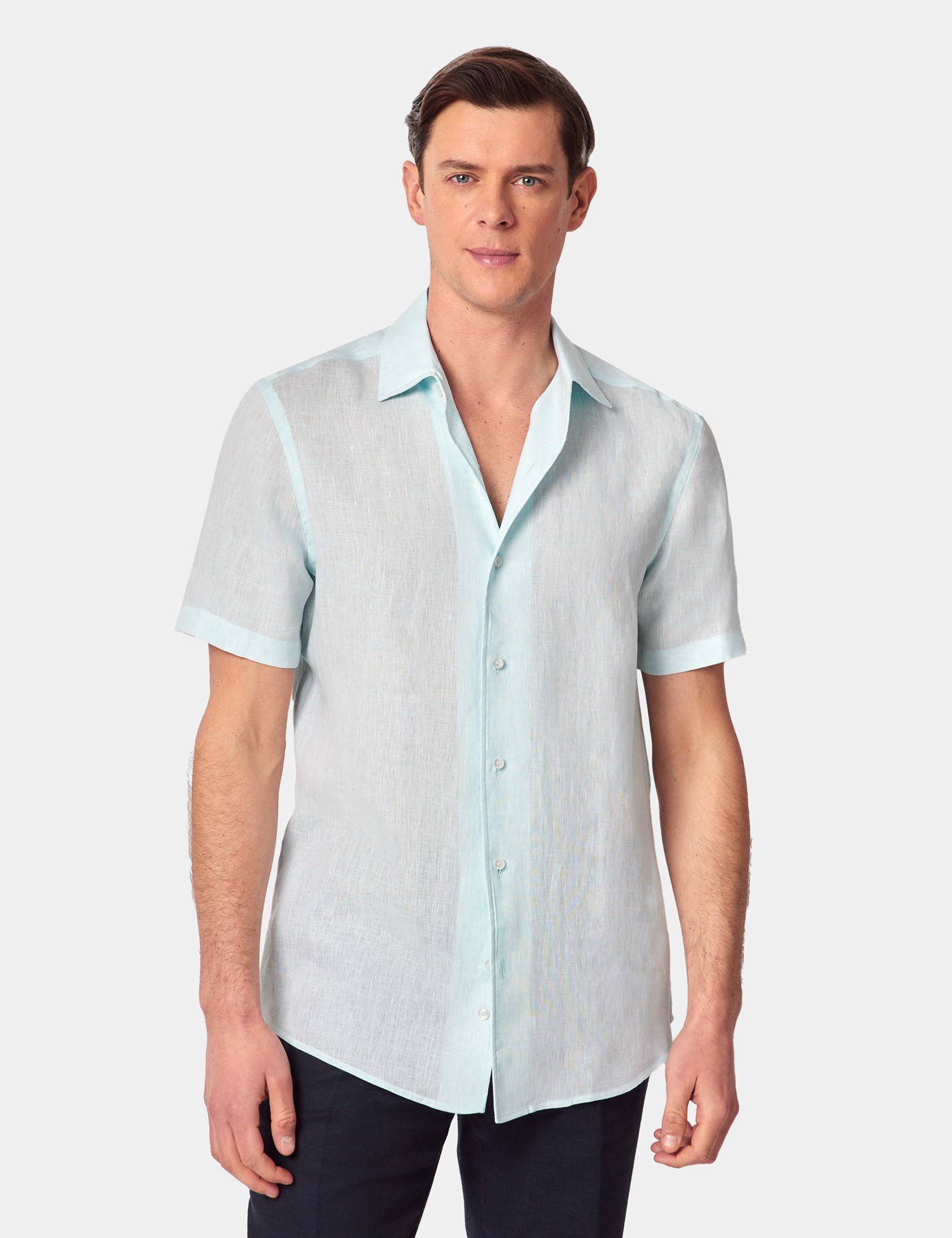 Hawes & Curtis Mint Linen Shirt | Short Sleeve Size: Large image 4