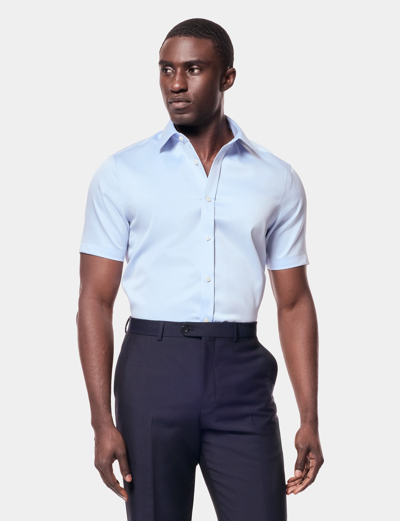 Hawes & Curtis Slim Fit Blue Twill Shirt | Short Sleeve Size: XXXL