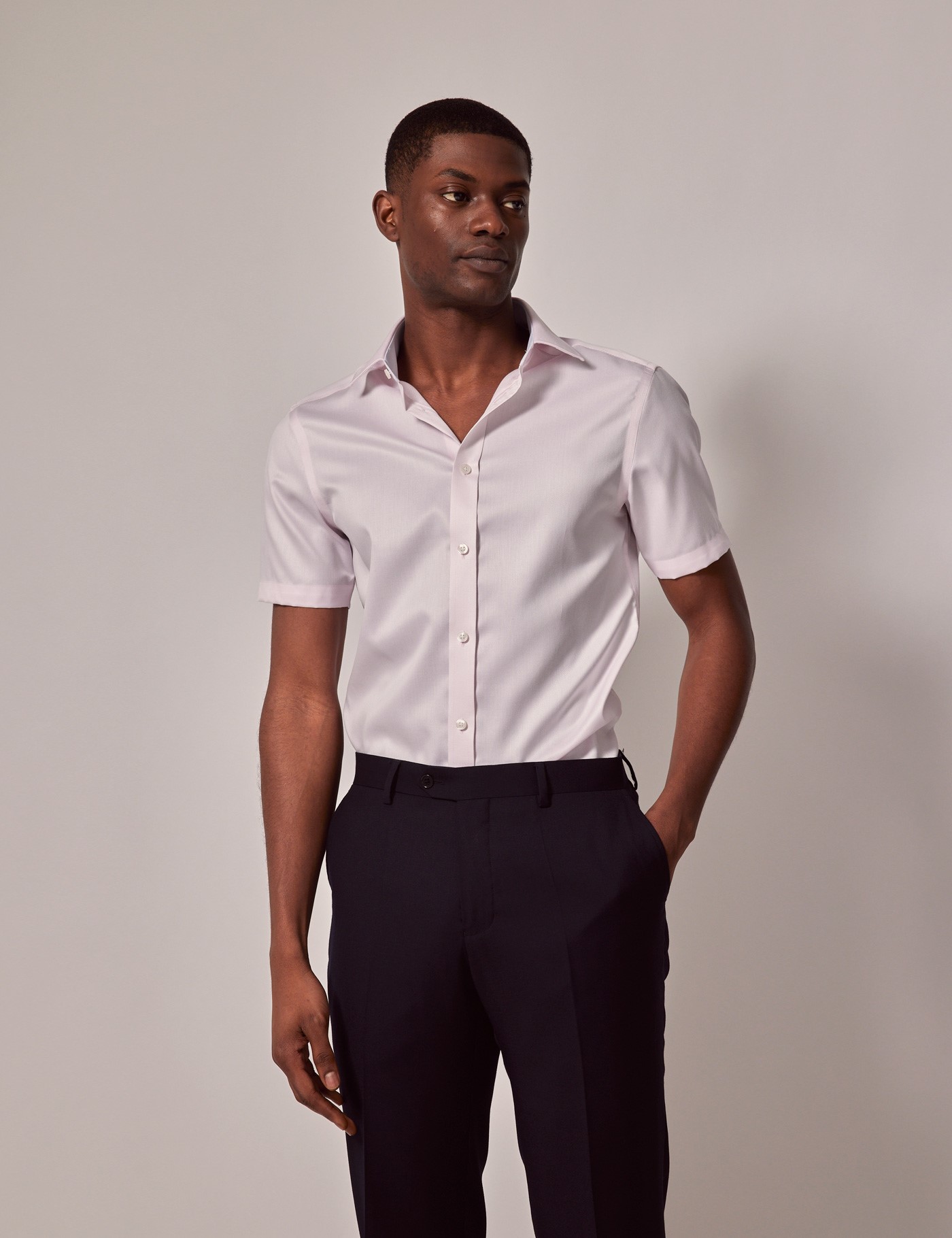 & Slim Fit Pique Non Iron Shirt Short Sleeve