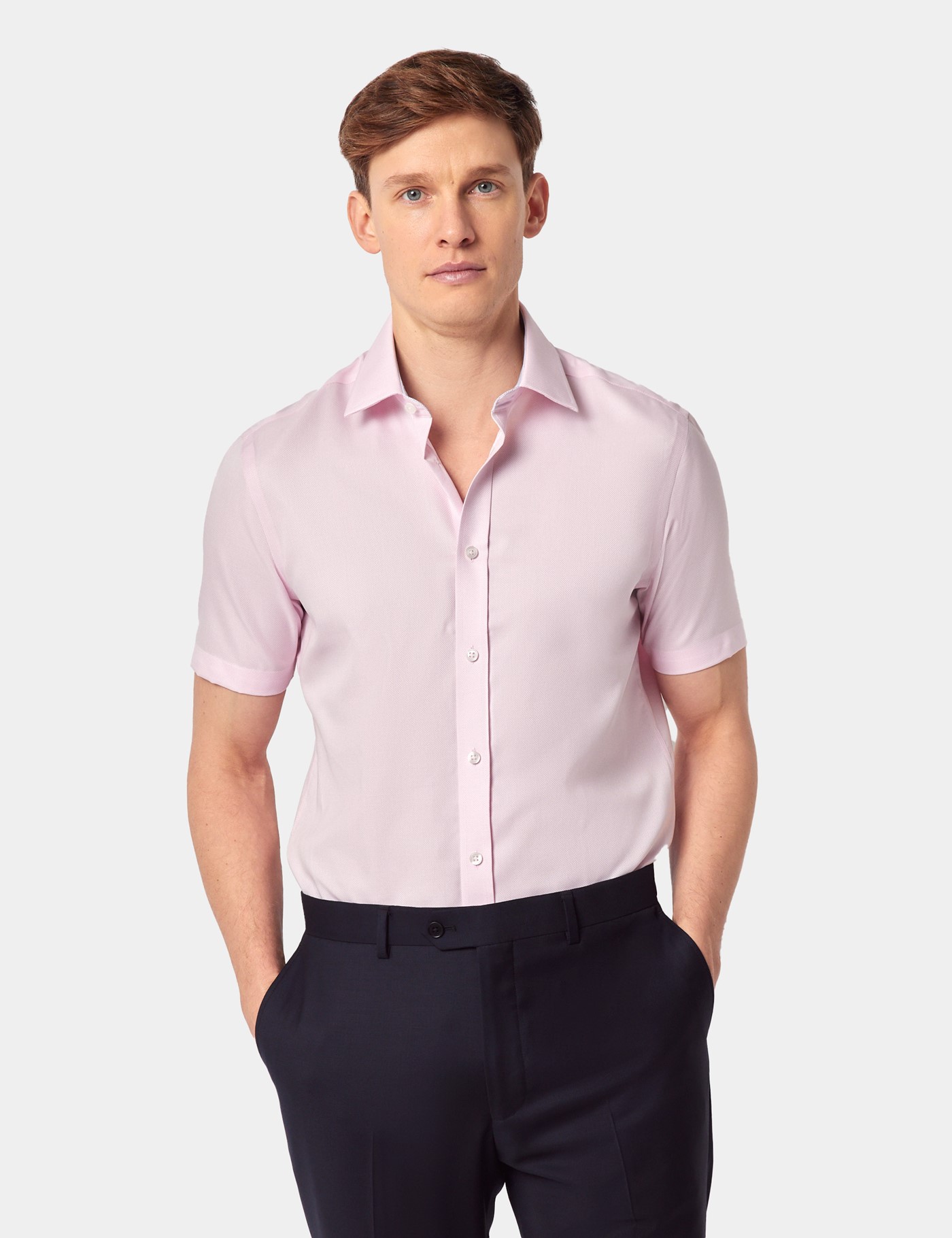 & Slim Fit Textured Weave Shirt Short Sleeve