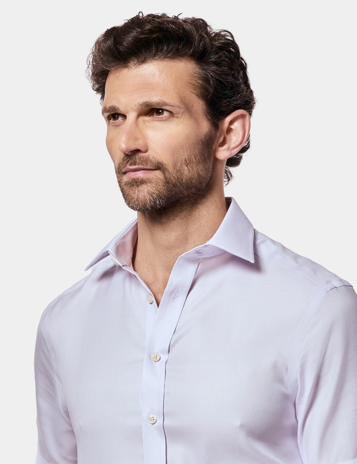 Hawes & Curtis Slim Fit Lilac & White Non-Iron Shirt | Short Sleeve Size: XL image 2