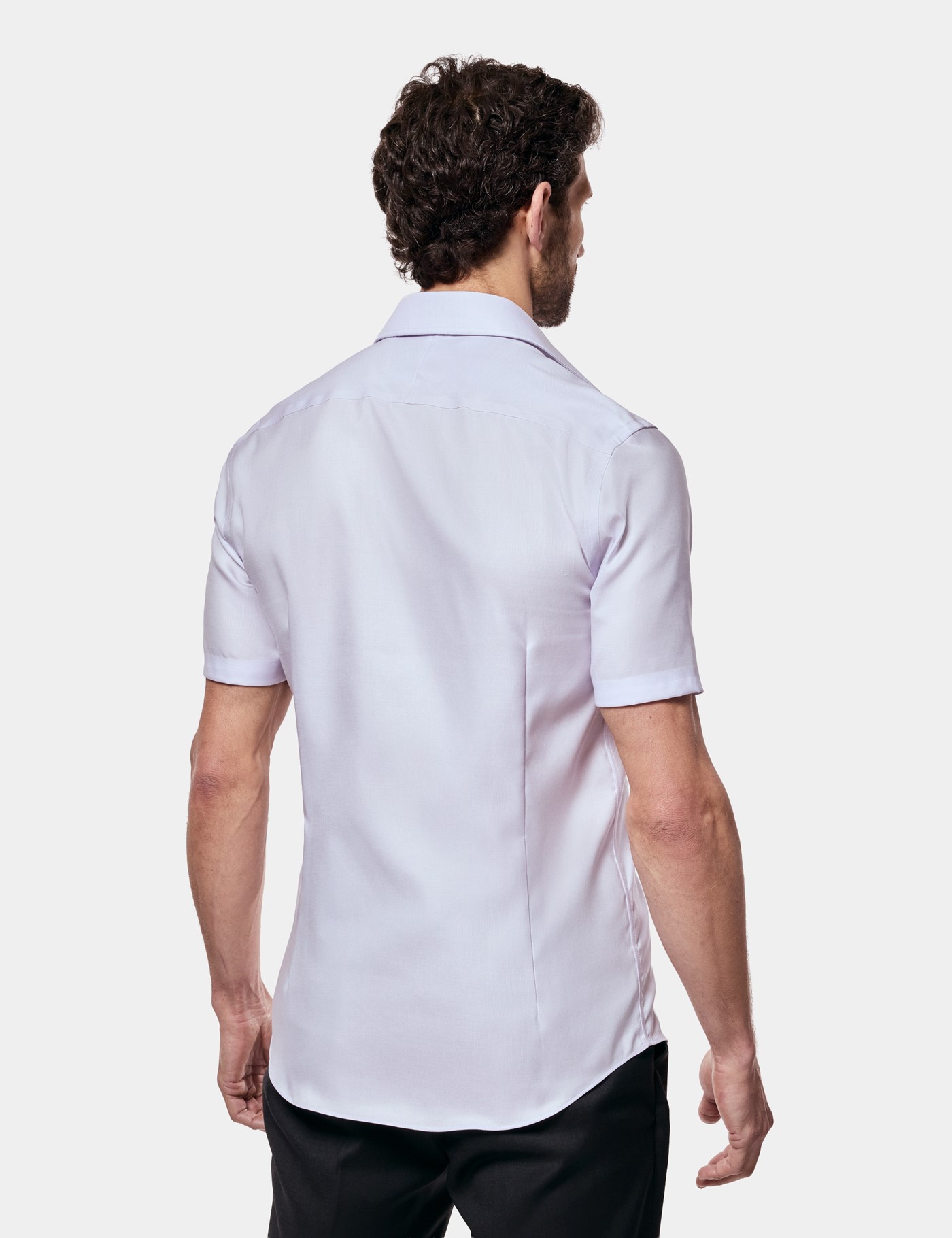 Hawes & Curtis Slim Fit Lilac & White Non-Iron Shirt | Short Sleeve Size: XL image 3