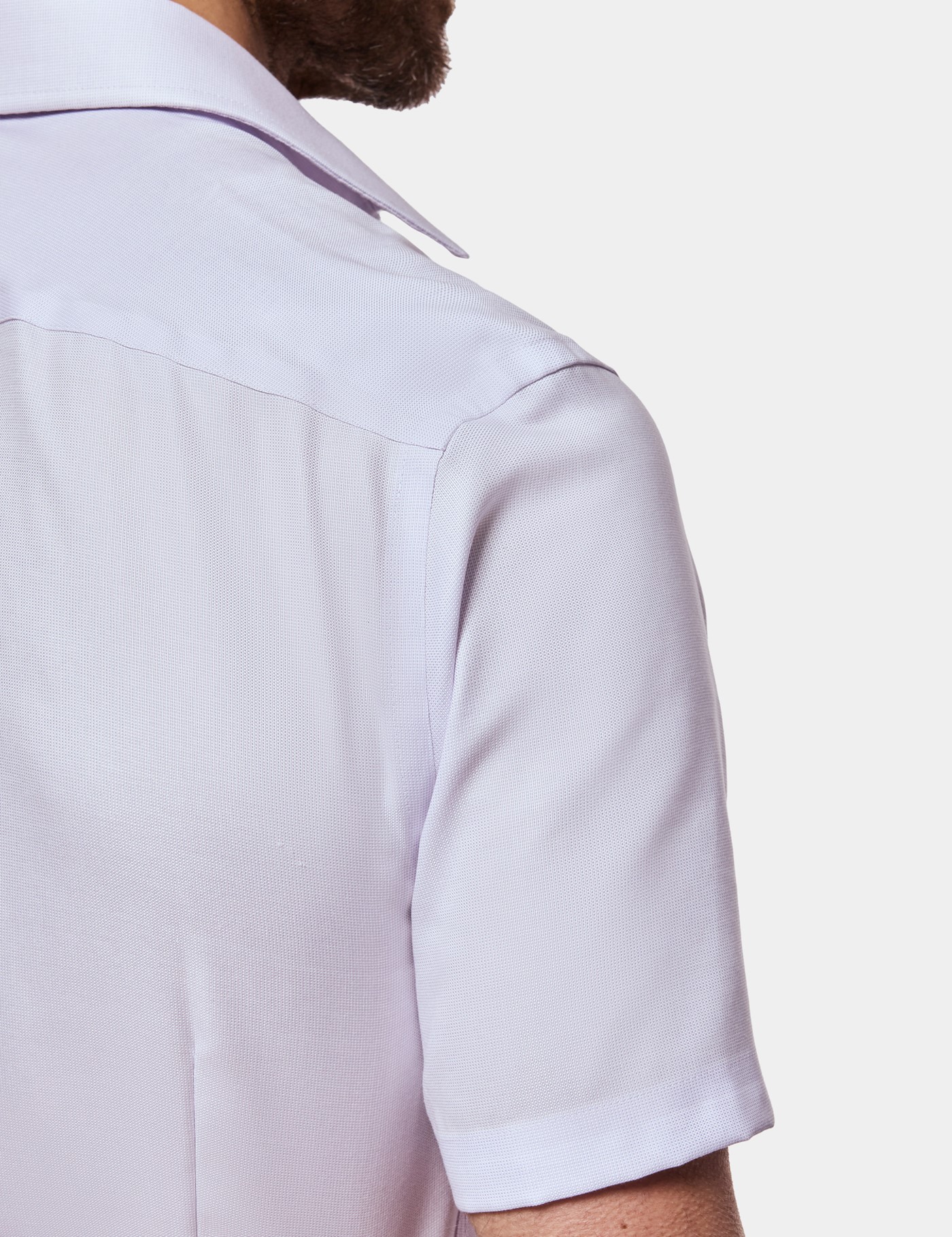Hawes & Curtis Slim Fit Lilac & White Non-Iron Shirt | Short Sleeve Size: XL image 4