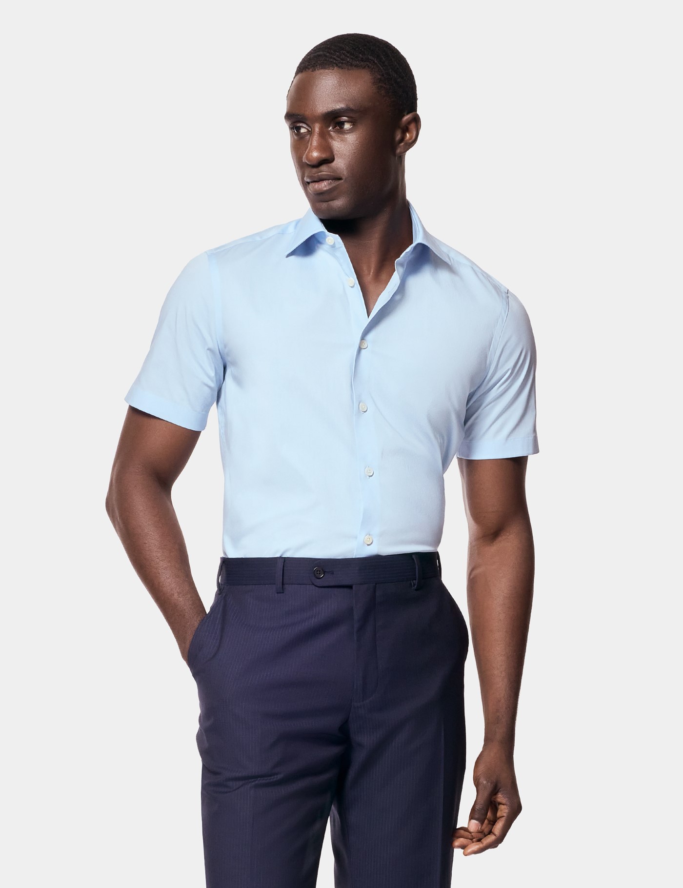 Hawes & Curtis Fitted Slim Blue Shirt | Short Sleeve Size: Medium