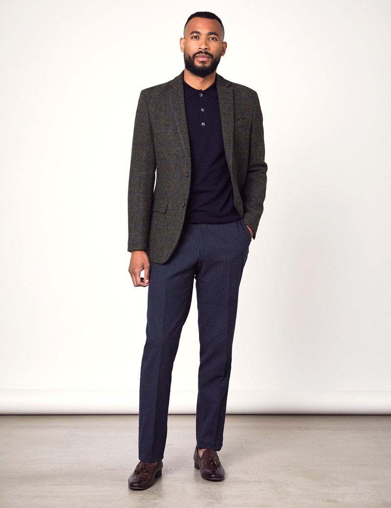 Men's Green & Blue Windowpane Plaid Harris Tweed Blazer - 100% Wool ...